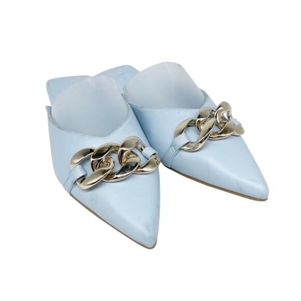 Open Edit Women's Kristina Pointed‎ Toe Mule Light Blue Gold Chain Detail 8.5M